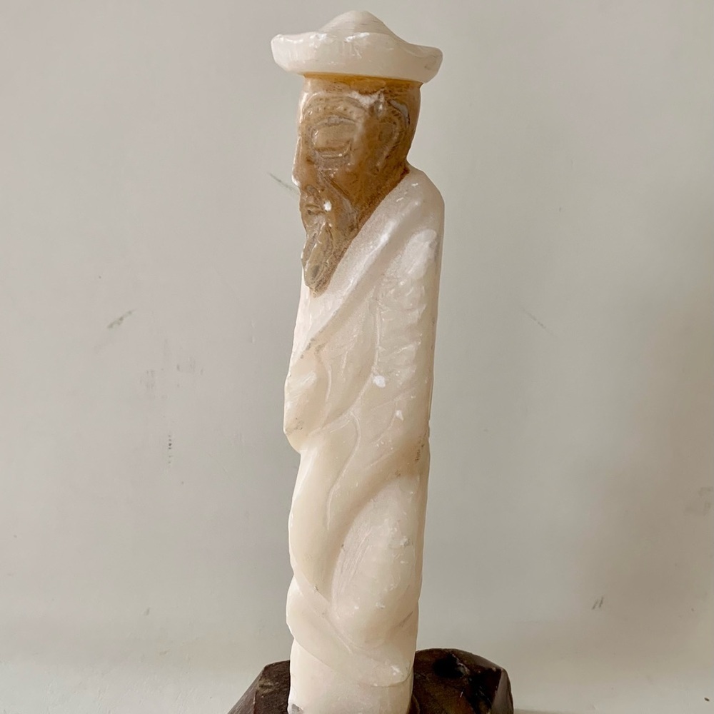 Vintage Chinese Sculpture Old Man Stone 9.5 Inch
